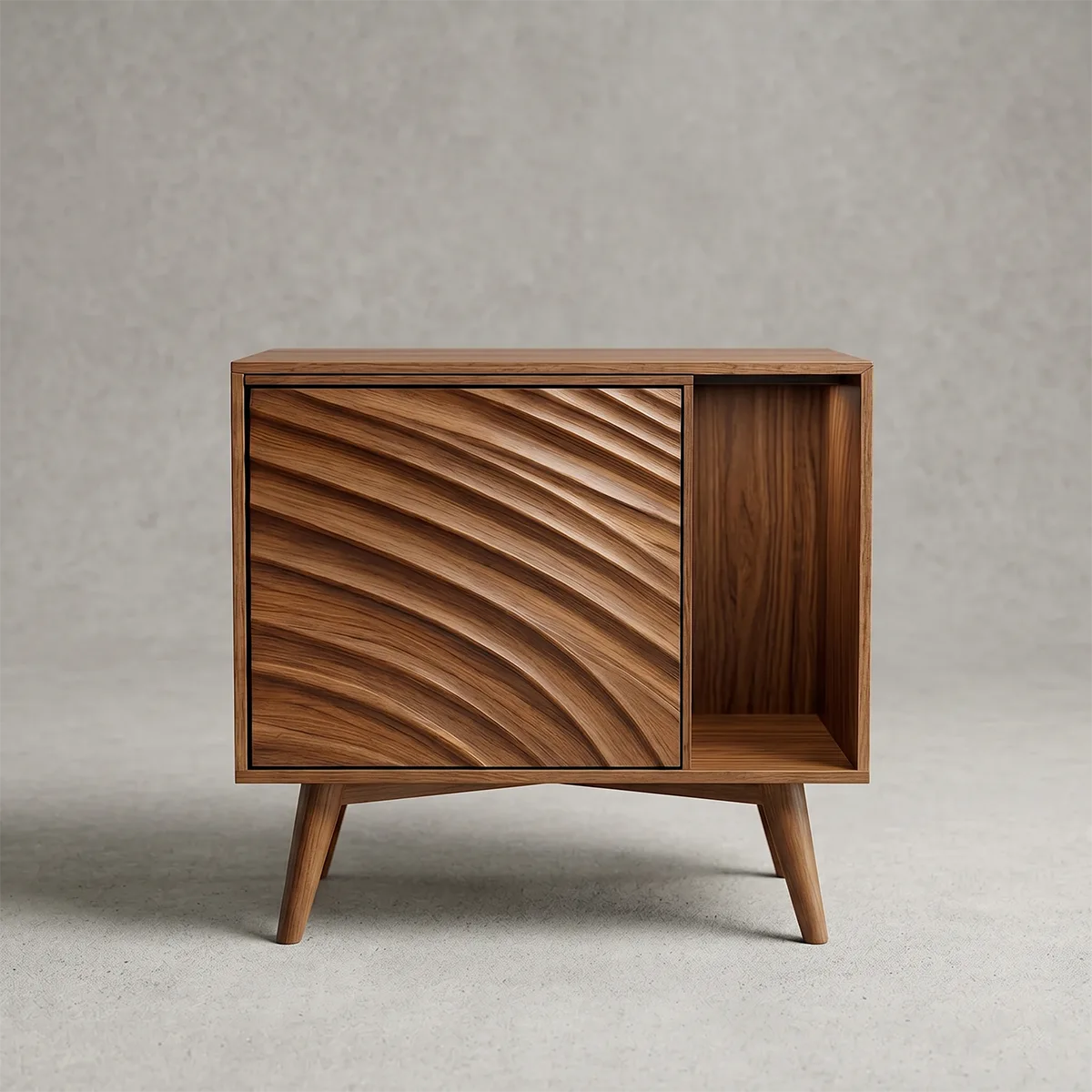 Modern Solid Wood End Table with Sliding Door | Mid Century Storage Side Table for Living Room TH003-6094