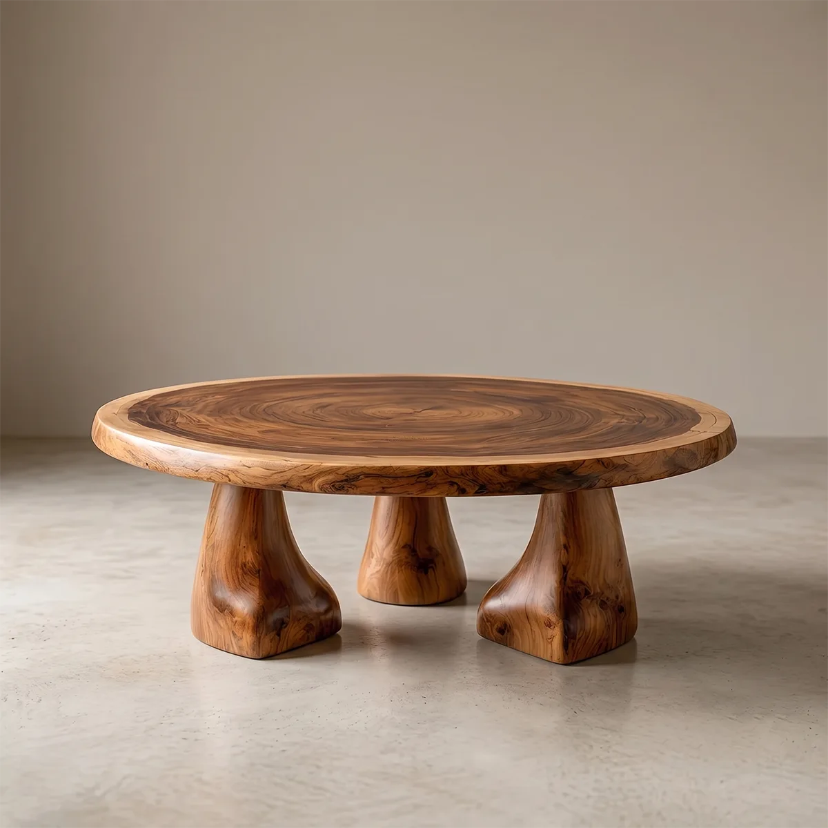 Round Solid Wood Coffee Table – Sculptural Pedestal Design TH003-7271