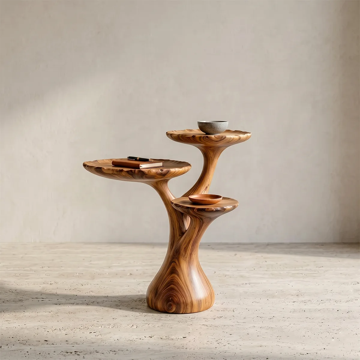 Three-Tier Solid Wood Side Table | Organic Sculptural Design TH003-9894