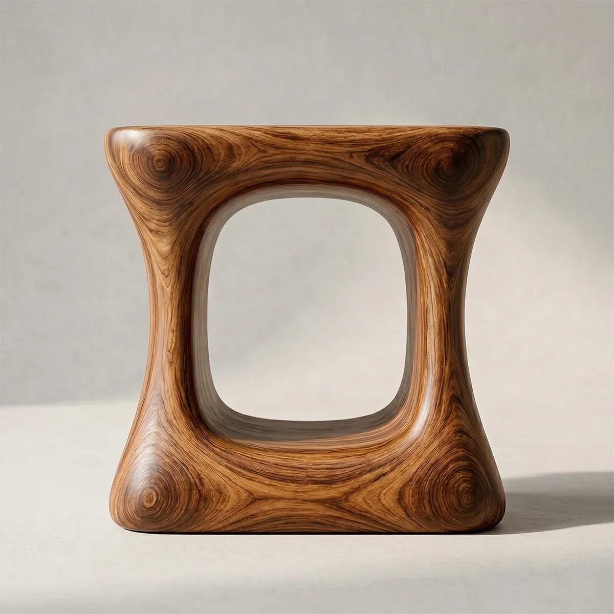 Modern Solid Wood End Table | Sculptural Hollow Accent Side Table for Living Room TH003-4147
