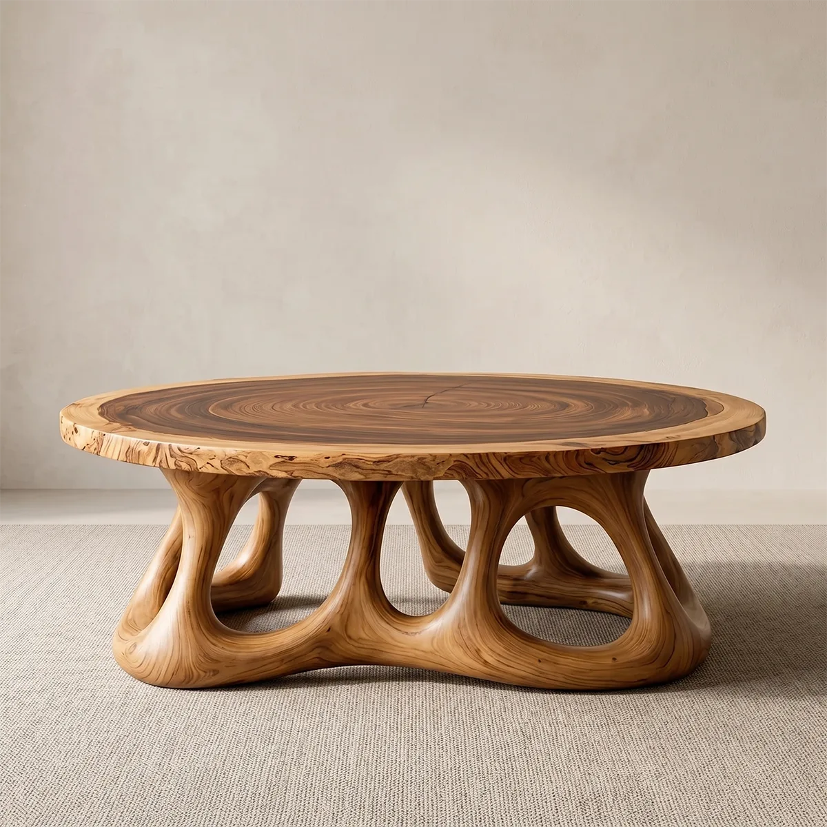 Round Solid Wood Coffee Table – Organic Sculptural Base Design TH003-6720