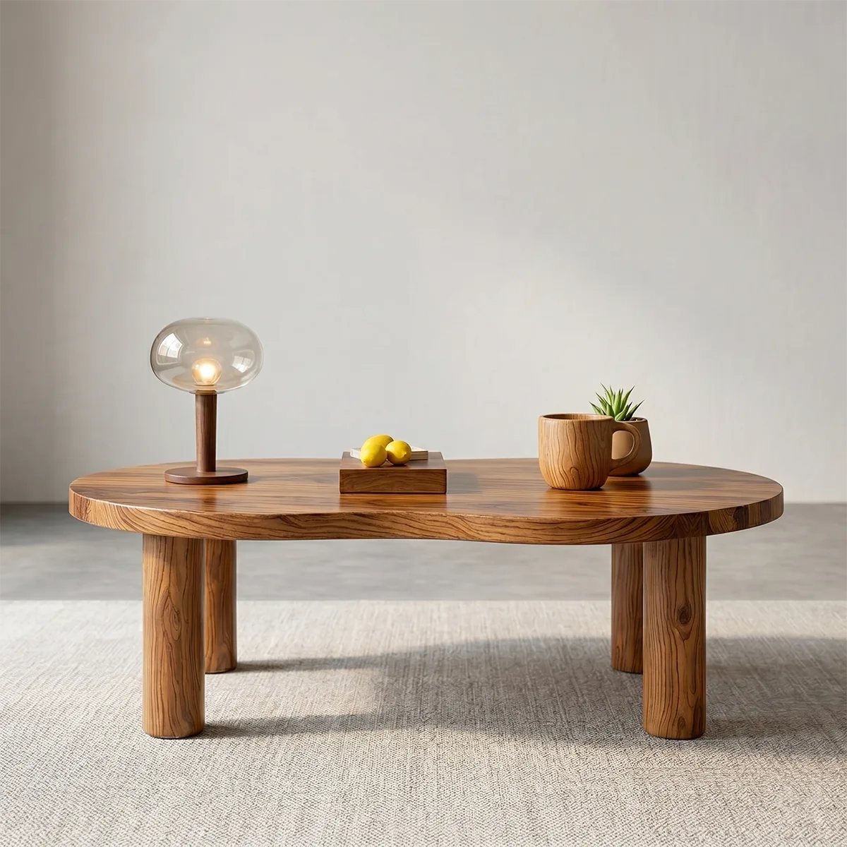 Modern Solid Wood Organic Freeform Coffee Table with Chunky Legs