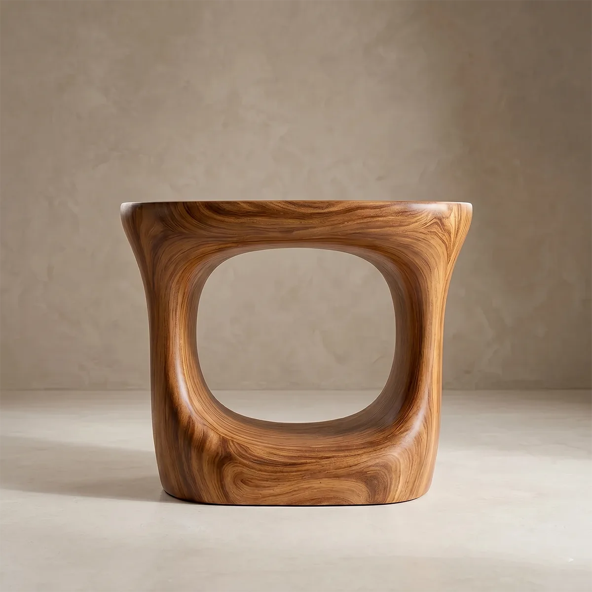 Organic Solid Wood End Table | Sculptural Hollow Accent Side Table for Modern Living Room TH003-8055