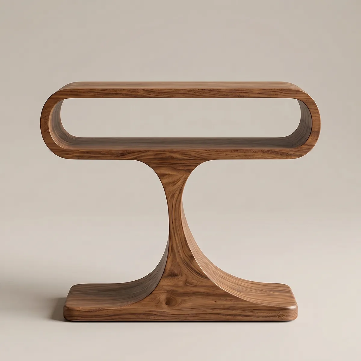 Curved Solid Wood Side Table with Shelf | Sculptural End Table TH003-6409