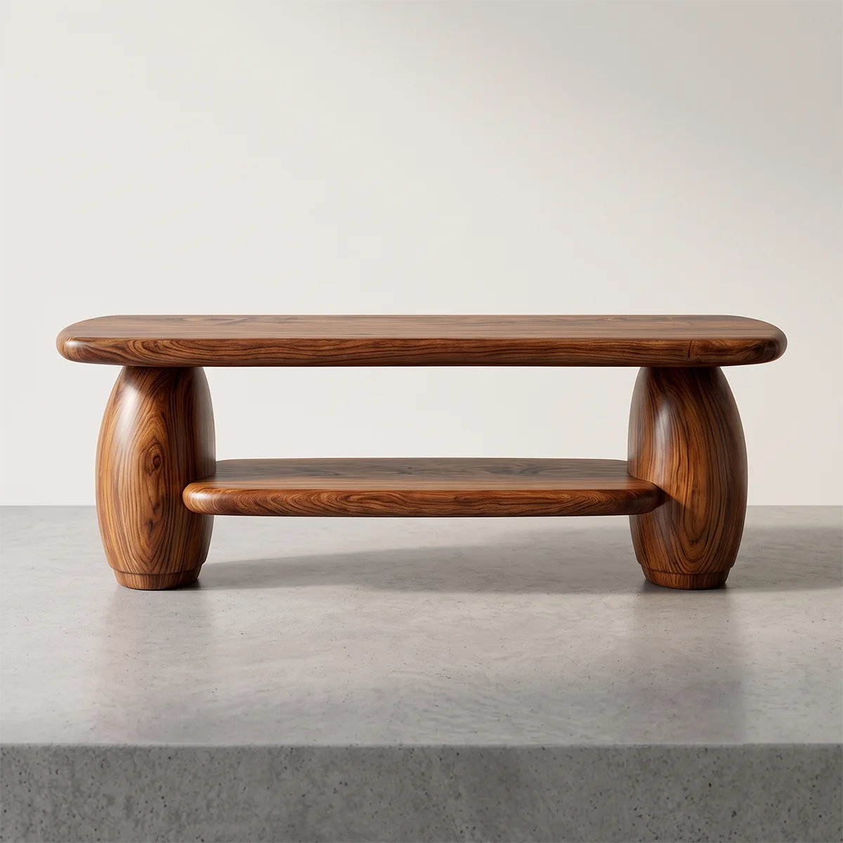 Modern Rounded Rectangle Coffee Table | Open Shelf Center Table for Living Room TH003-2936