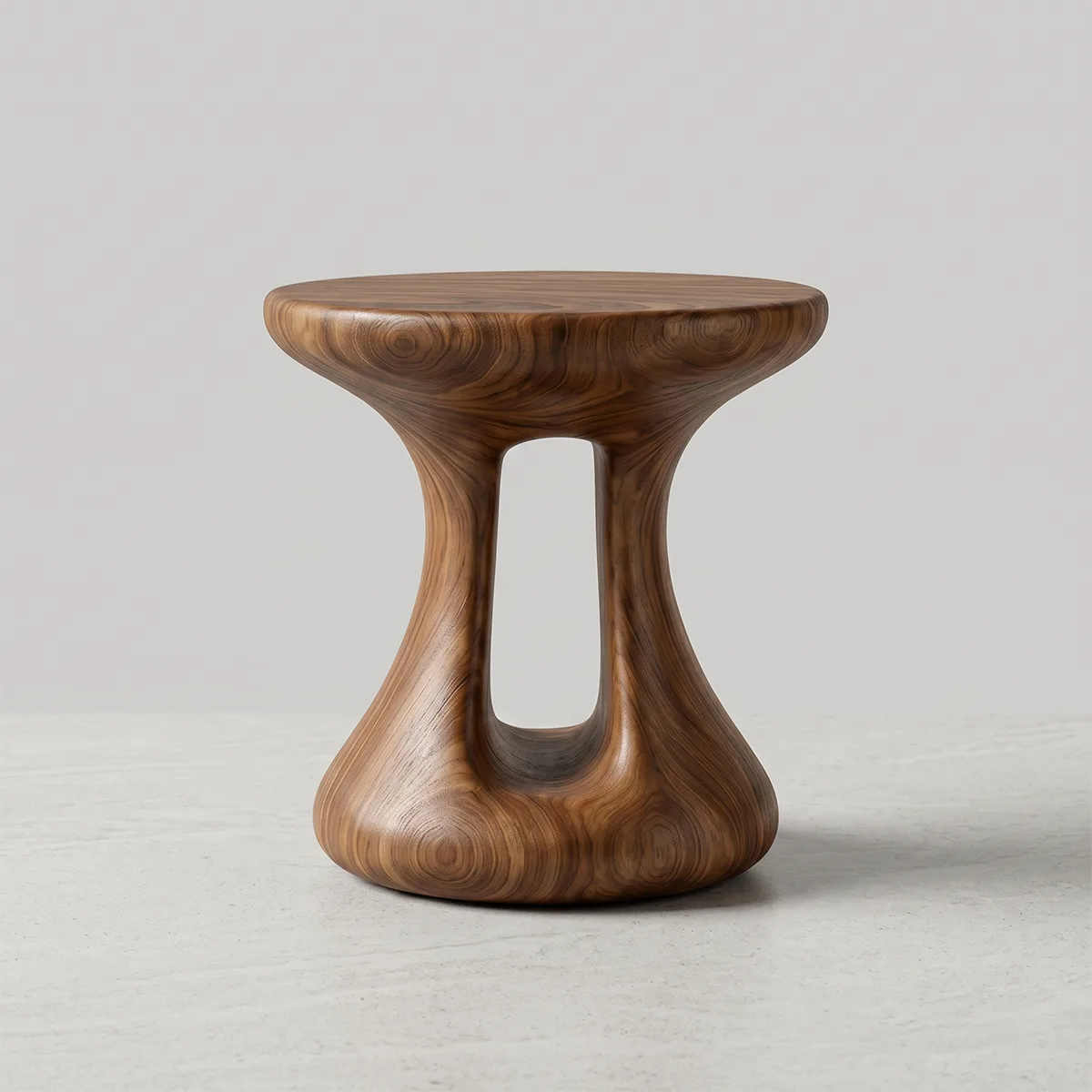 Organic Solid Wood Round End Table | Sculptural Pedestal Side Table for Modern Living Room TH003-6440