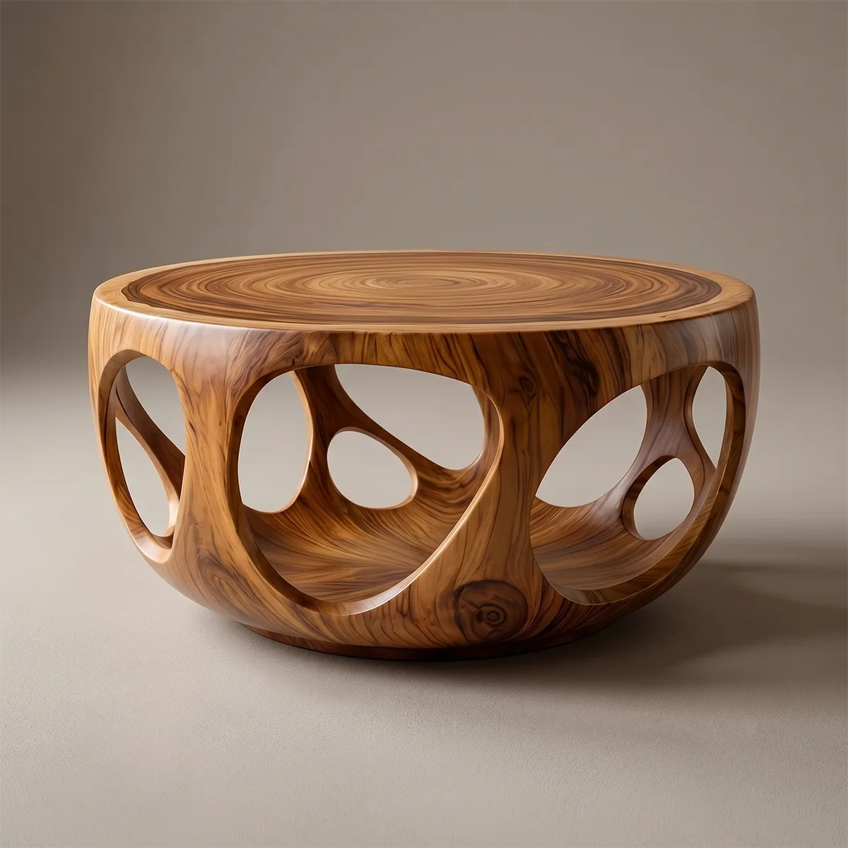 Round Solid Wood Coffee Table – Artistic Openwork Design TH003-2510