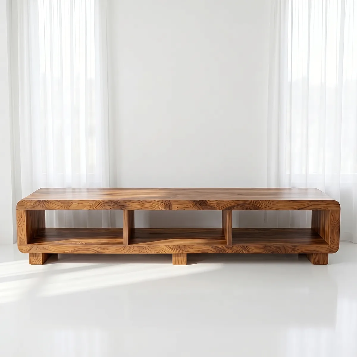 Modern Solid Wood Open Media Console TV Stand