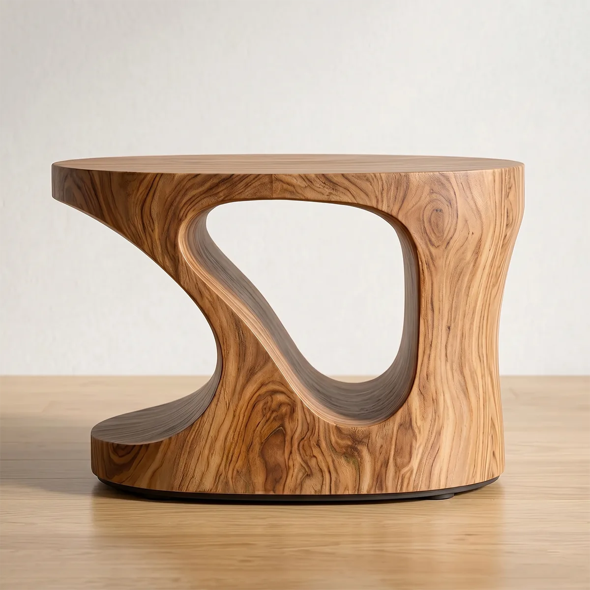 Solid Wood Side Table with Book Storage | Sculptural Design End Table TH003-9003