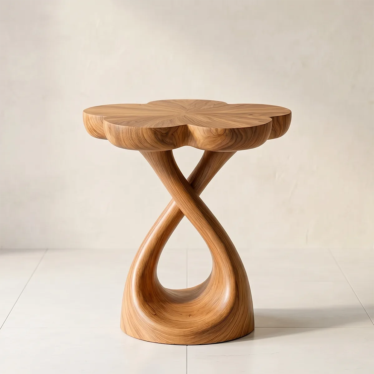 Petal Top Solid Wood Side Table | Sculptural End Table TH003-8683