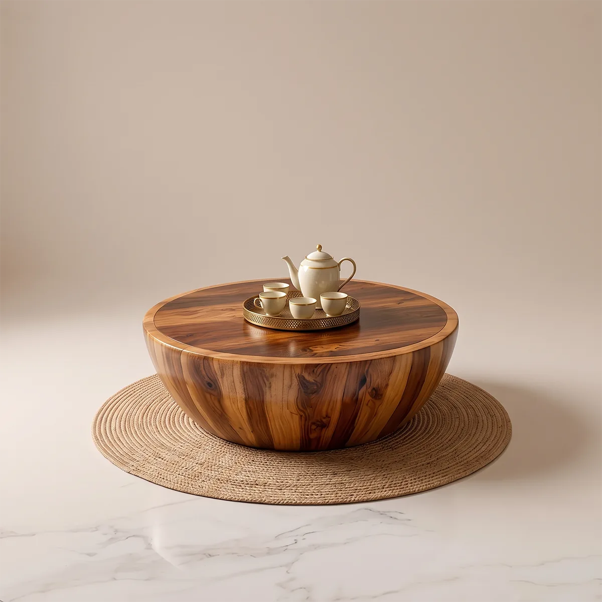 Modern Round Coffee Table | Sculptural Bowl Pedestal Center Table for Living Room TH003-2435