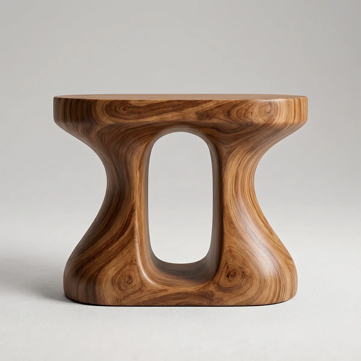 Organic Solid Wood Round End Table | Sculptural Accent Side Table for Modern Living Room TH003-8373