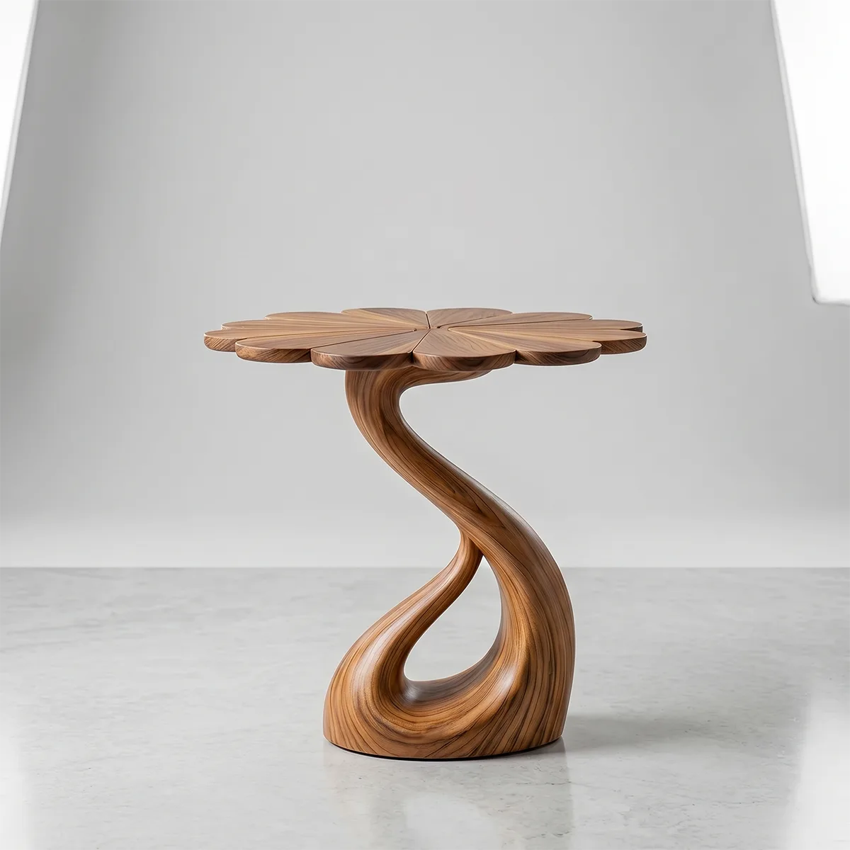 Petal Top Solid Wood Side Table | Sculptural End Table TH003-1714