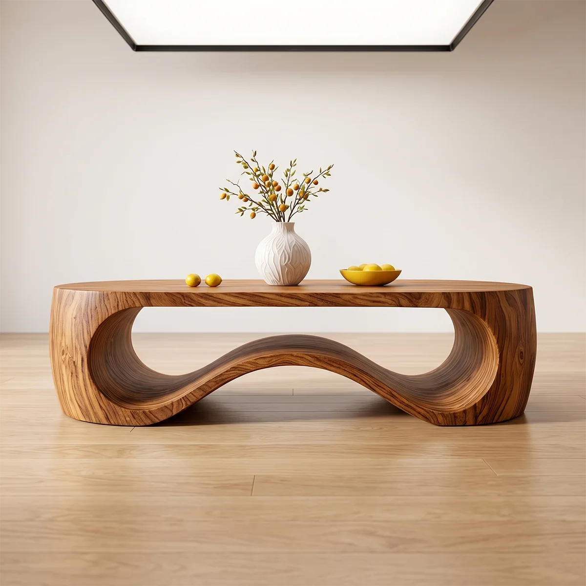 Modern Solid Wood Sculptural Coffee Table with Organic Wave Design