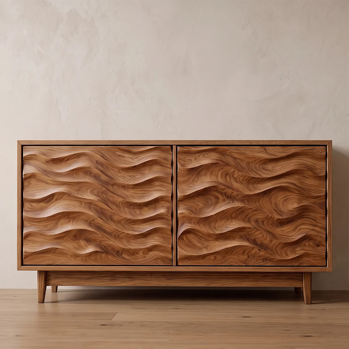 Wave Carved Solid Wood Sideboard | Modern Hardwood Storage Cabinet for Dining & Living Room TH003-6599
