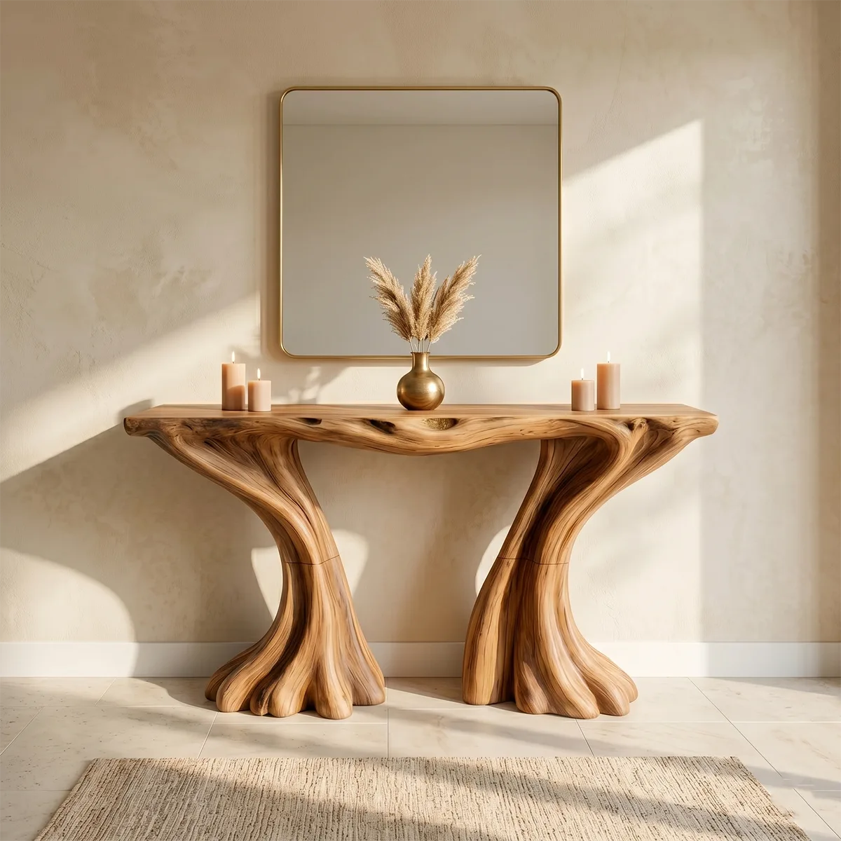 Natural Solid Wood Console Table – Modern Entryway Table