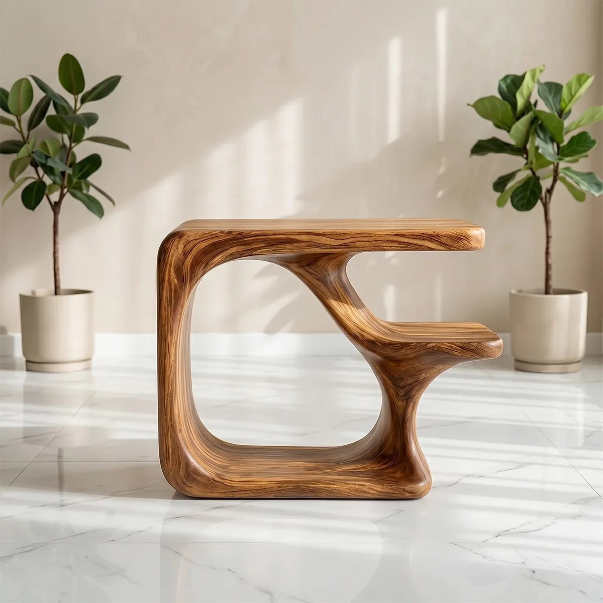 Solid Wood C-Shaped Side Table with Shelf | Sculptural Design TH003-8802