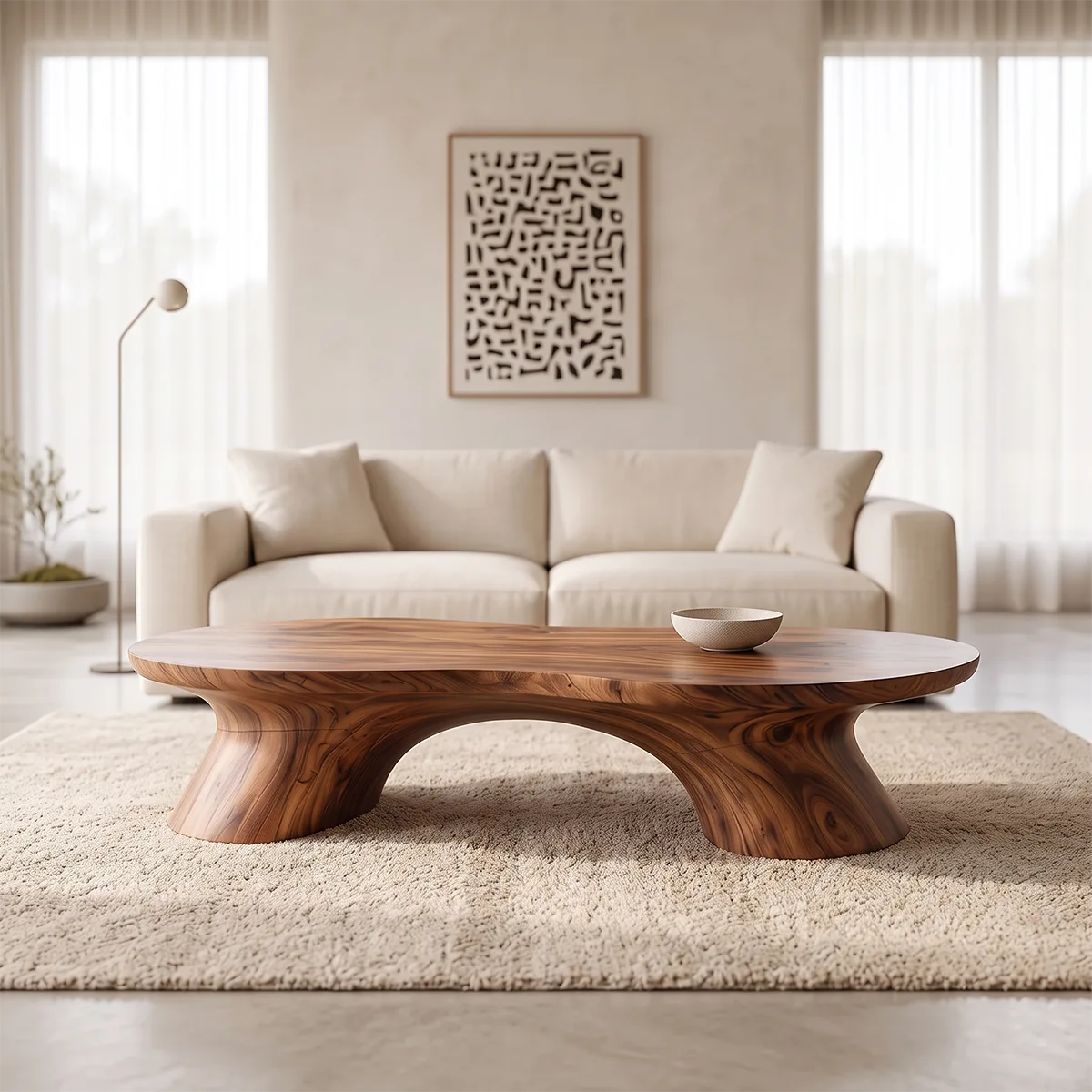 Organic Coffee Table with Sculptural Curved Pedestal Legs | Modern Living Room Center Table TH003-9JMO6OI