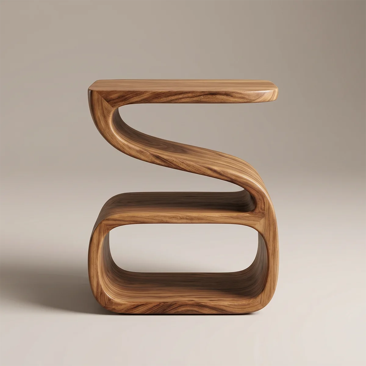 Solid Wood Side Table with Double Shelf | Sculptural Design TH003-3969