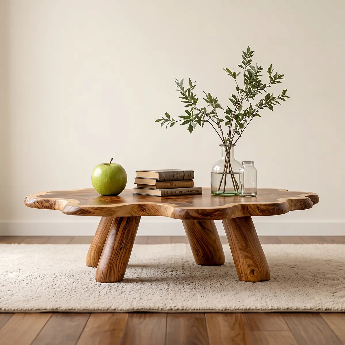 Round Solid Wood Coffee Table – Organic Flower Shape Design TH003-2700