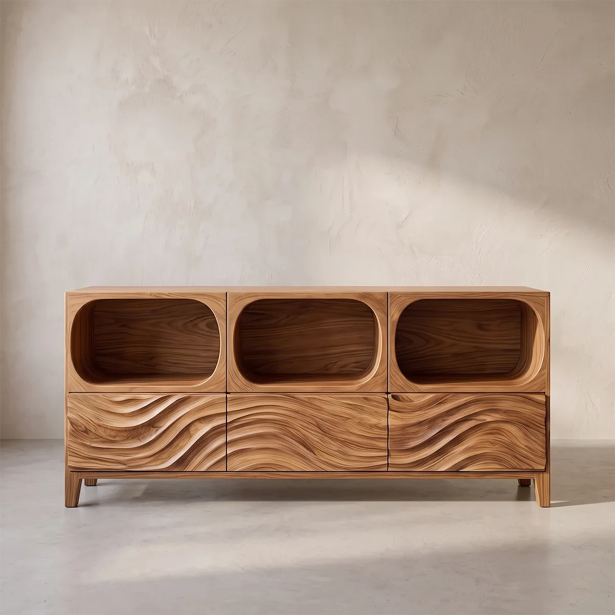 Modern Sideboard Cabinet | Wave Front Storage Cabinet with Open Shelves & Drawers TH003-8331