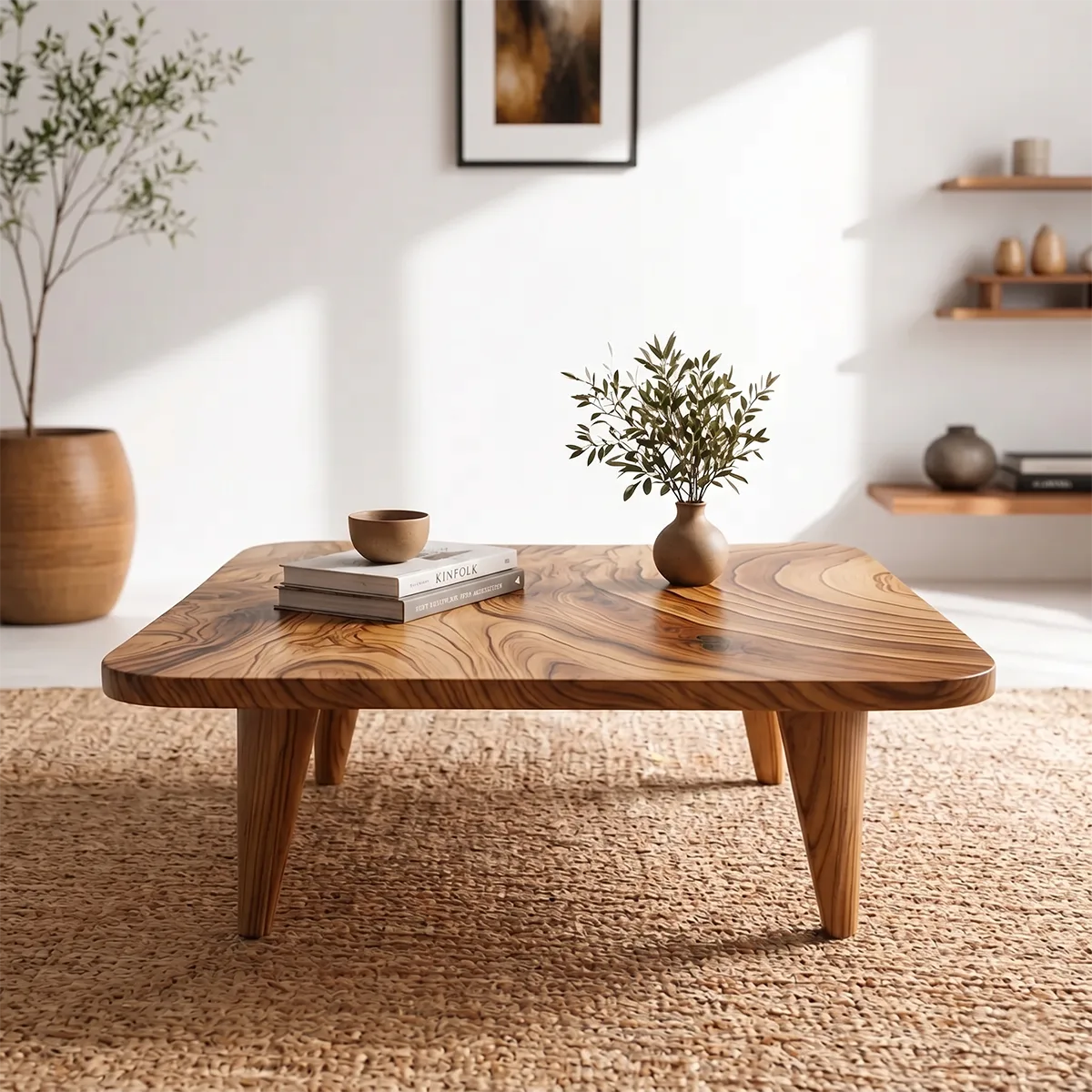 Mid Century Modern Solid Wood Square Coffee Table