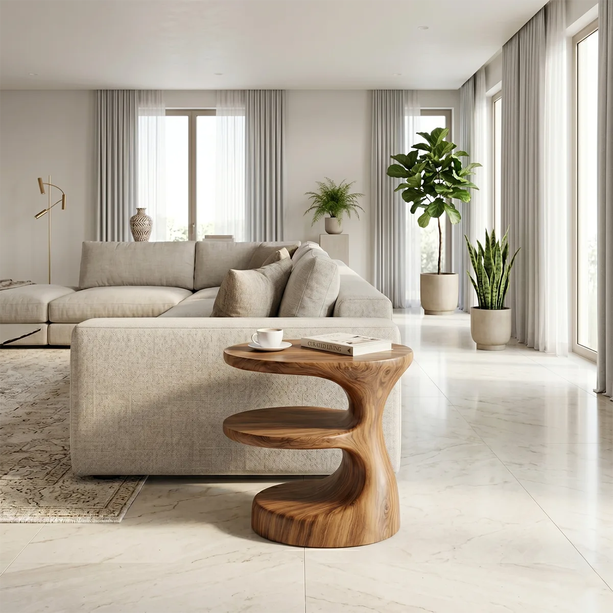 Handcrafted Solid Wood 3-Tier End Table – Sculptural Organic Side Table for Living Room TH003-2631