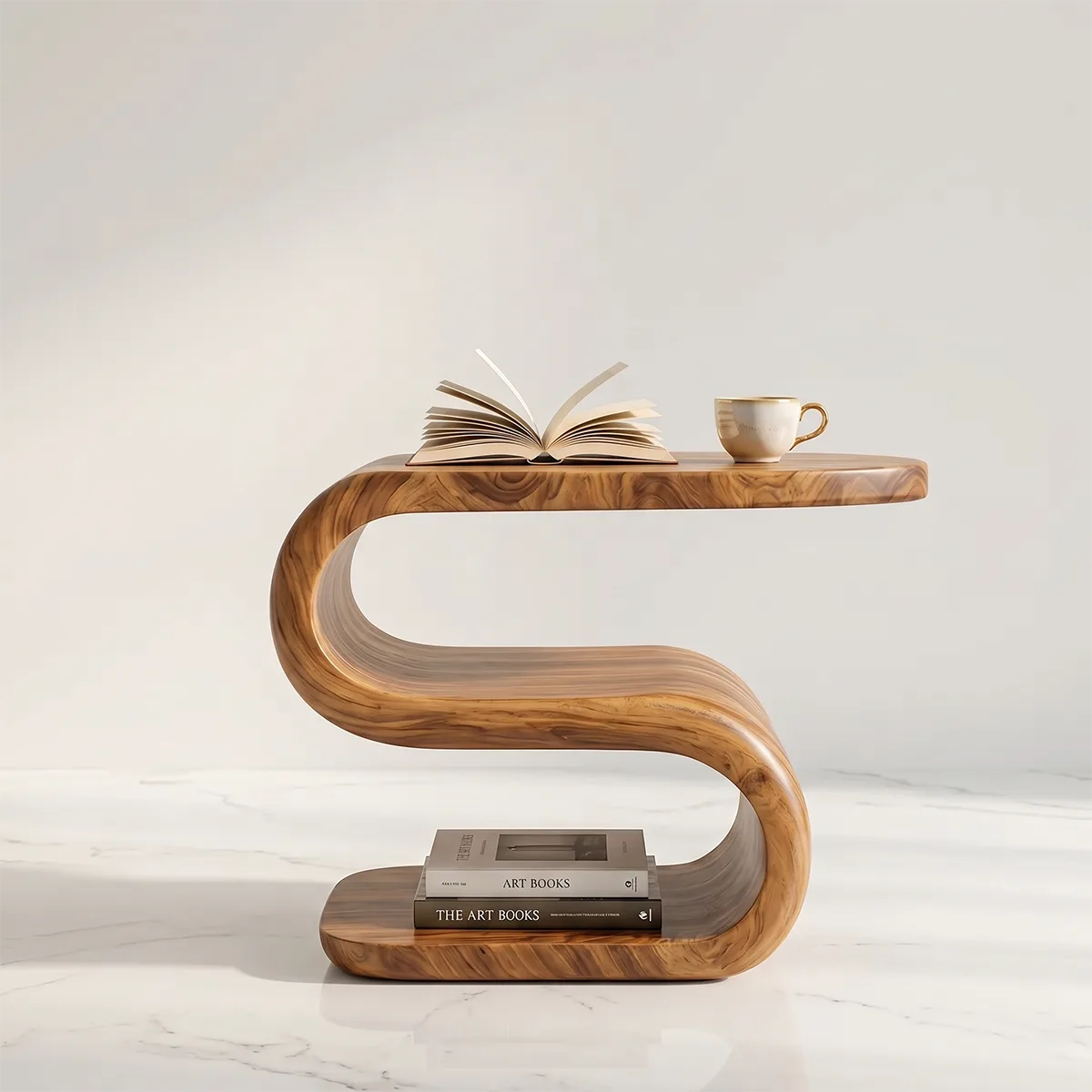 Solid Wood S-Shaped End Table – Sculptural Side Table for Living Room & Bedroom TH003-1734