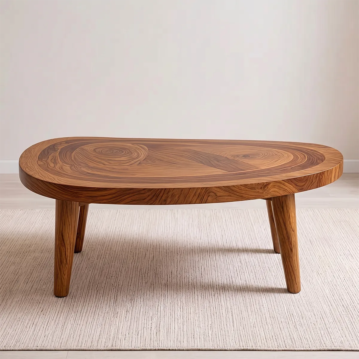 Mid Century Modern Solid Wood Organic Pebble Coffee Table
