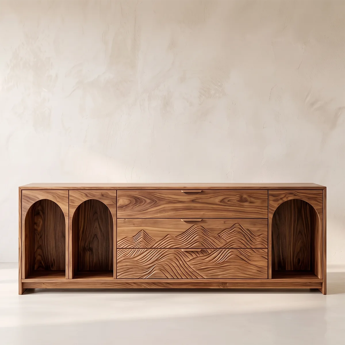 Modern Sideboard Cabinet | Mountain Carved Storage Cabinet with Arched Open Shelves TH003-1857