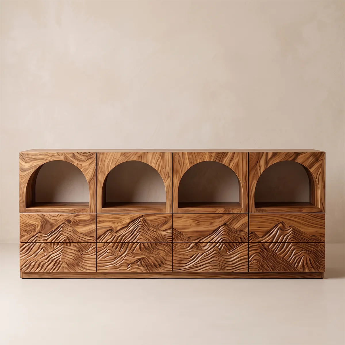 Modern Sideboard Cabinet | Mountain Carved Buffet Cabinet with Open Shelves & Drawers TH003-4345