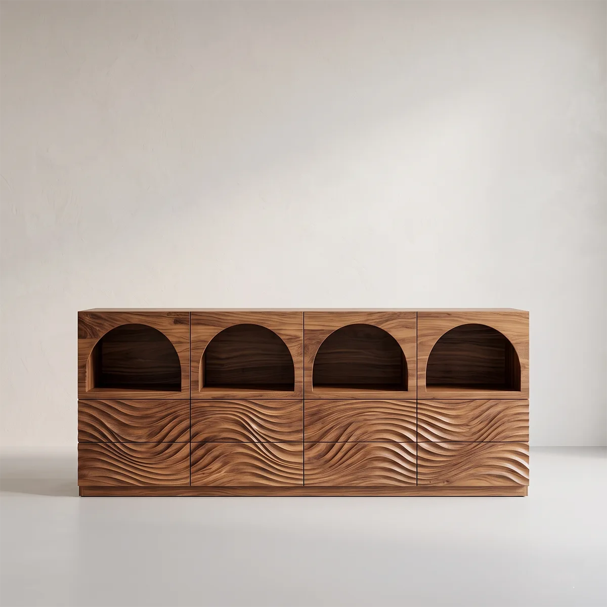 Modern Sideboard Cabinet | Wave Carved Buffet Cabinet with Open Shelves & Drawers TH003-8099