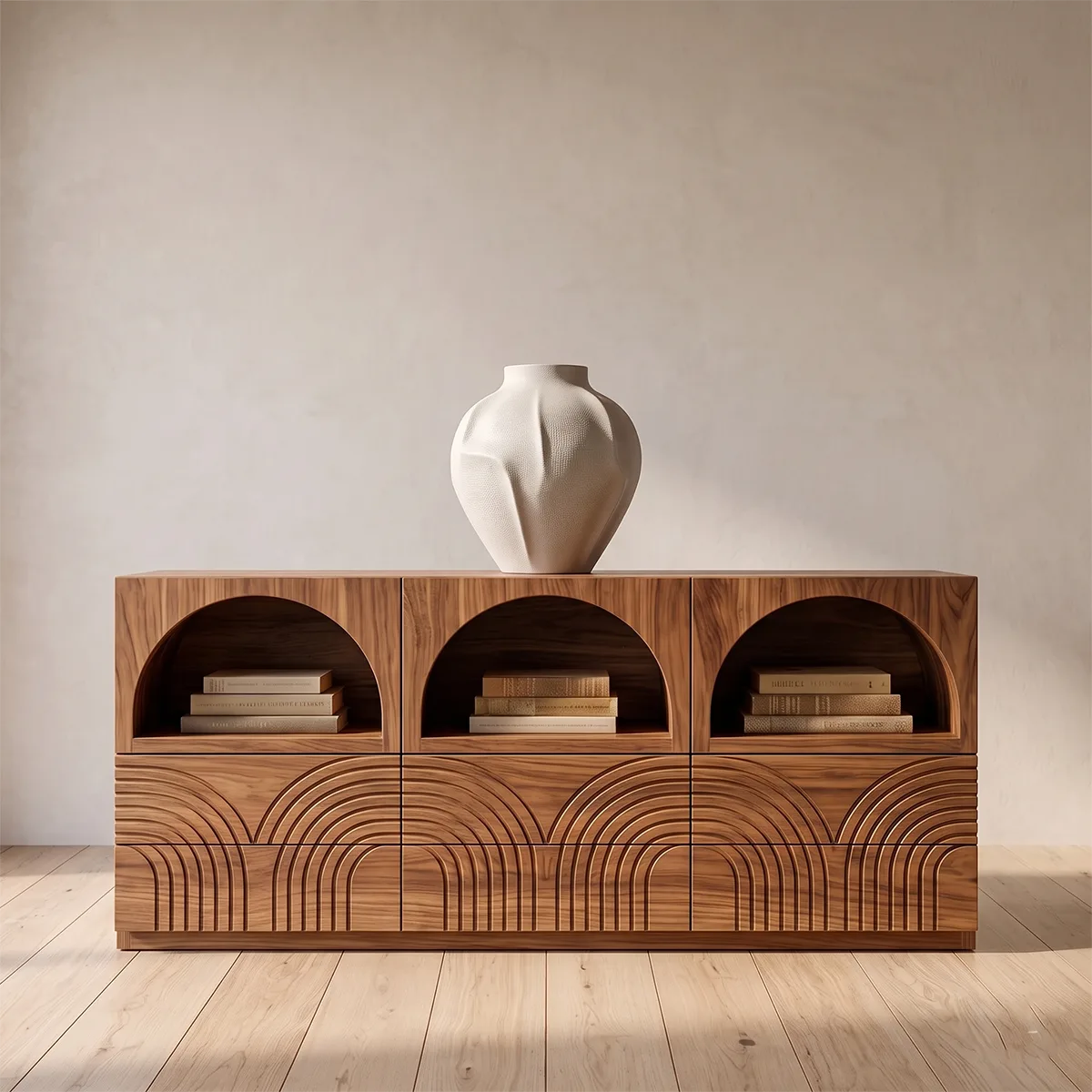 Modern Sideboard Cabinet | Arched Display Buffet Cabinet with Geometric Drawer Fronts TH003-4779