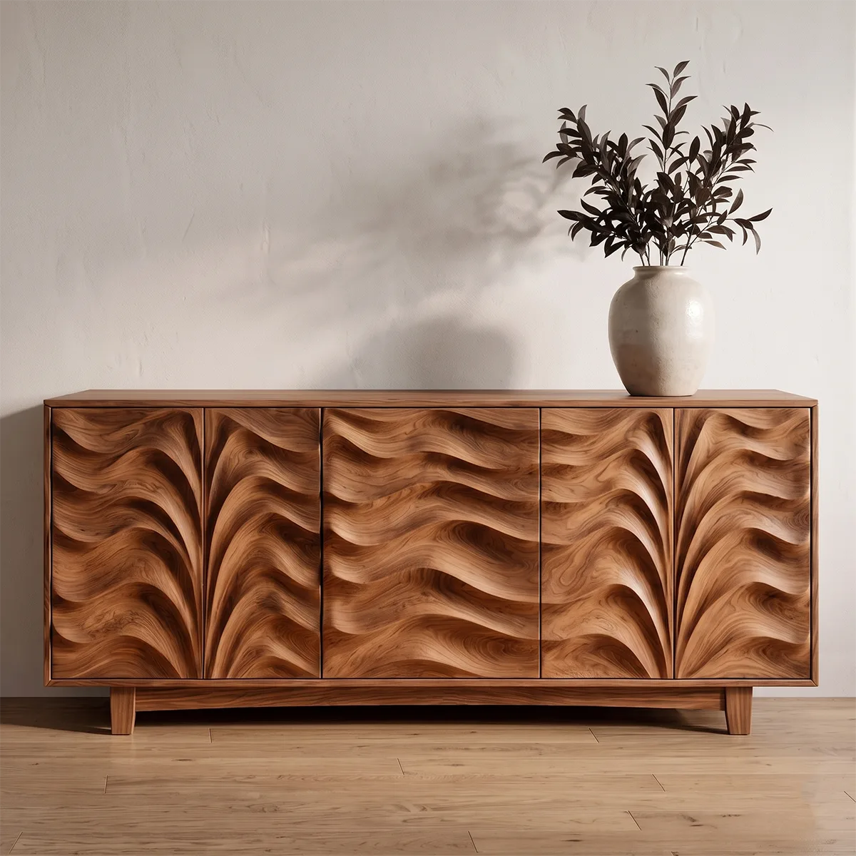 Carved Solid Wood Sideboard | Sculptural Hardwood Buffet Cabinet for Modern Dining Room TH003-5486