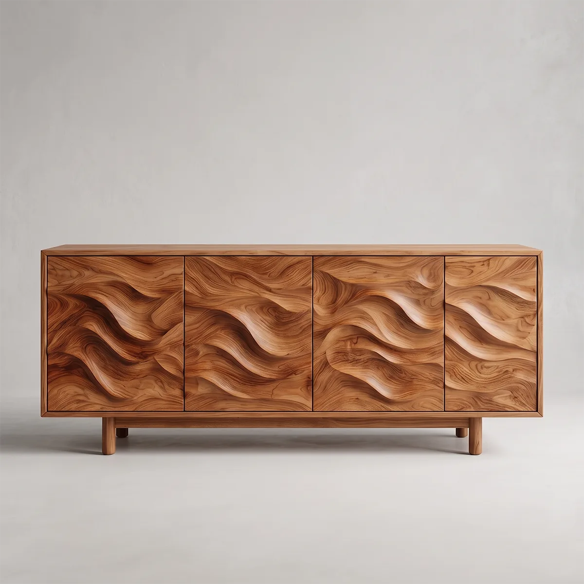 Wave Carved Solid Wood Sideboard | Modern Hardwood Buffet Cabinet for Dining & Living Room TH003-6641