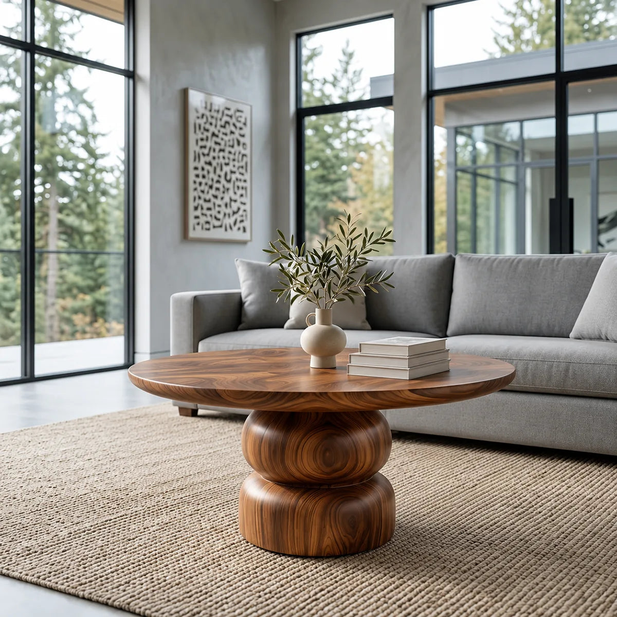 Sculptural Round Coffee Table with Stacked Pedestal Base | Organic Modern Center Table TH003-2ZWS1NI