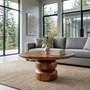 Sculptural Round Coffee Table with Stacked Pedestal Base | Organic Modern Center Table TH003-2ZWS1NI