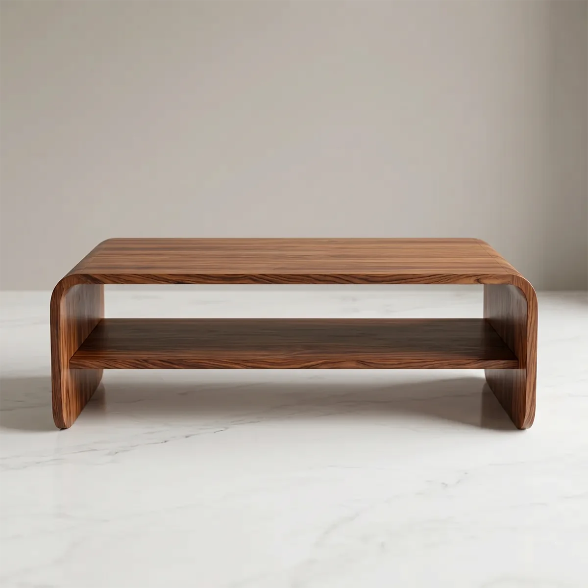 Modern Solid Wood Waterfall Coffee Table with Storage Shelf