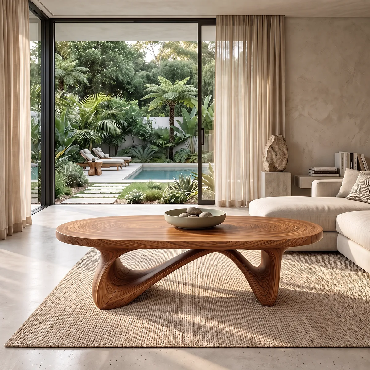 Sculptural Oval Coffee Table with Crossed Curved Base | Organic Modern Living Room Table TH003-8IJN2LW