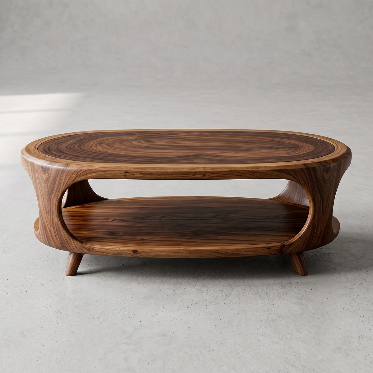 Modern Organic Coffee Table with Shelf | Sculptural Solid Wood Oval Coffee Table TH003-7476