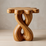 Wooden Nightstand With Twisted Base And Flower-Shaped Tabletop