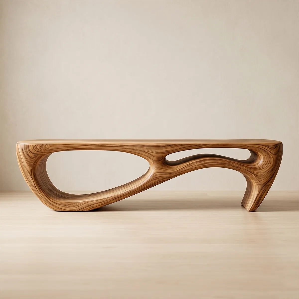 Organic Sculptural Solid Wood Bench for Modern Entryway and Contemporary Living Spaces