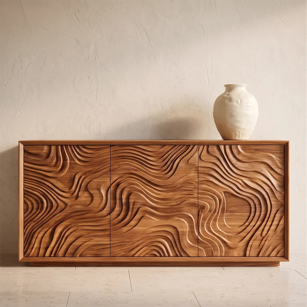 Topographic Carved Solid Wood Sideboard | Organic Modern Buffet Cabinet for Dining & Living Room TH003-1820