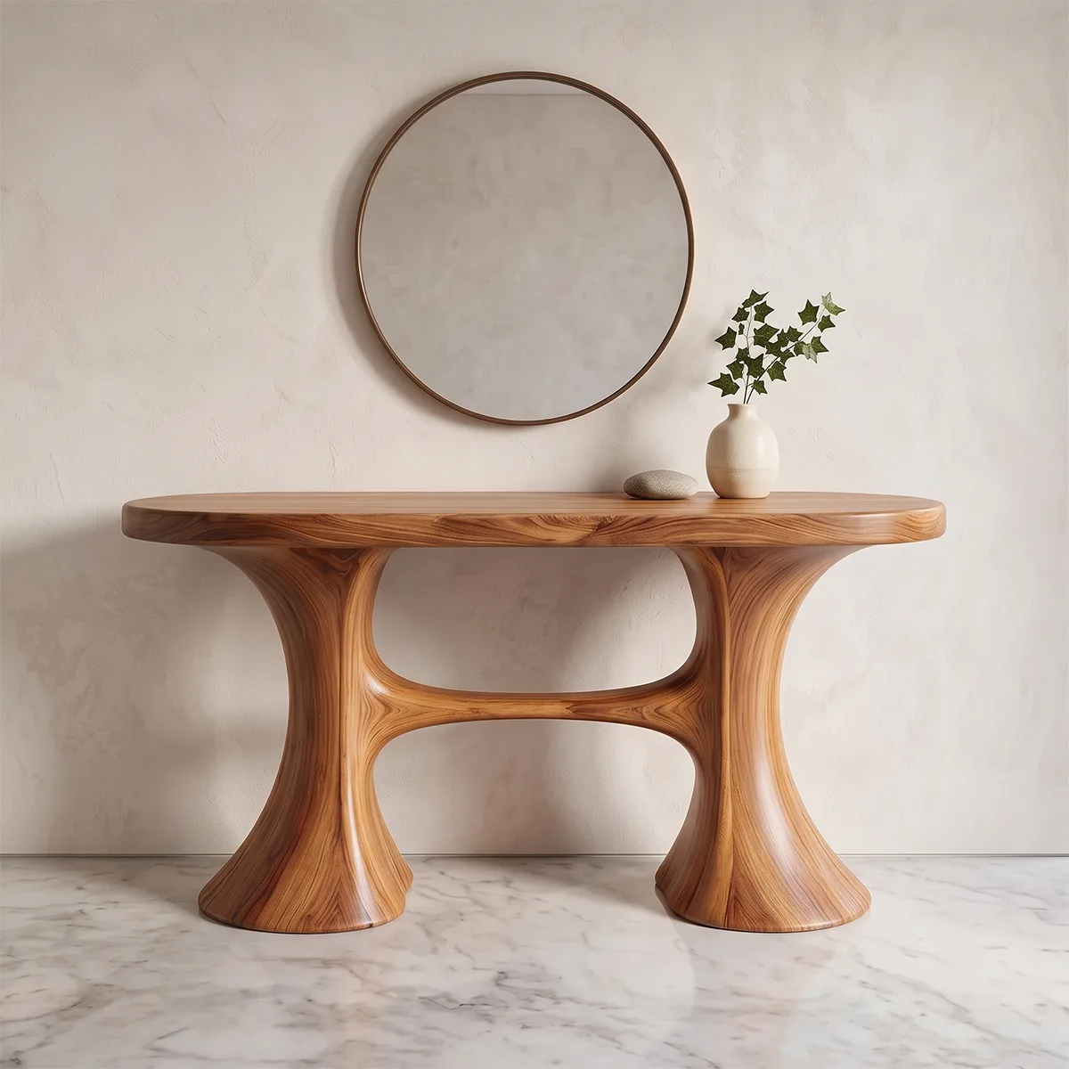 Modern Organic Console Table with Sculptural Double Pedestal Base – Contemporary Entryway Table TH003-1673