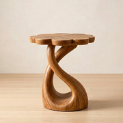 Flower-Shaped Wooden Nightstand With Sculptural Twisted Base