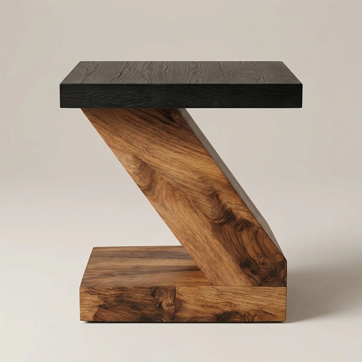 Modern Solid Wood End Table | Geometric Z-Shaped Side Table with Black Top TH003-2206