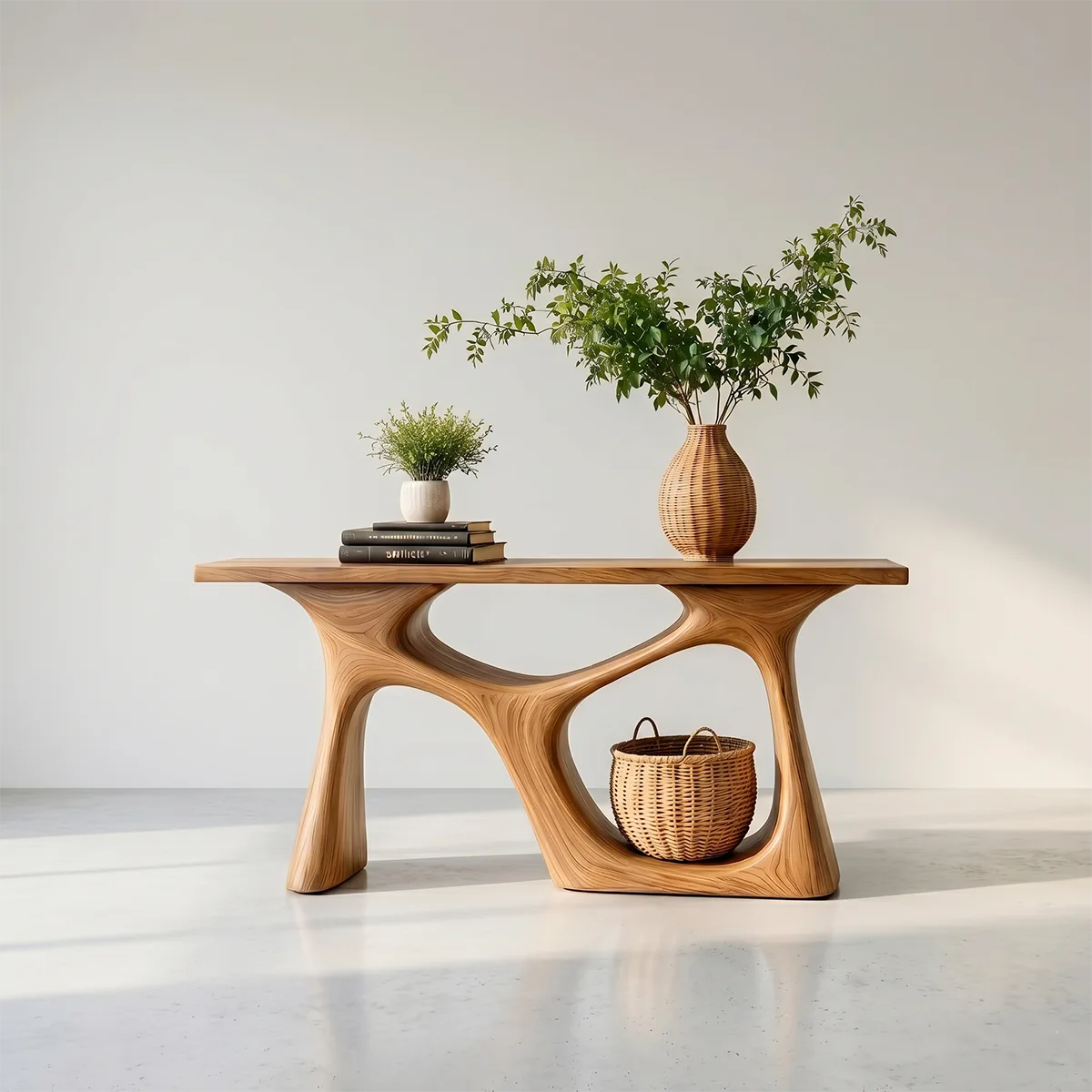 Handcrafted Solid Wood Console Table – Sculptural Foyer Decor