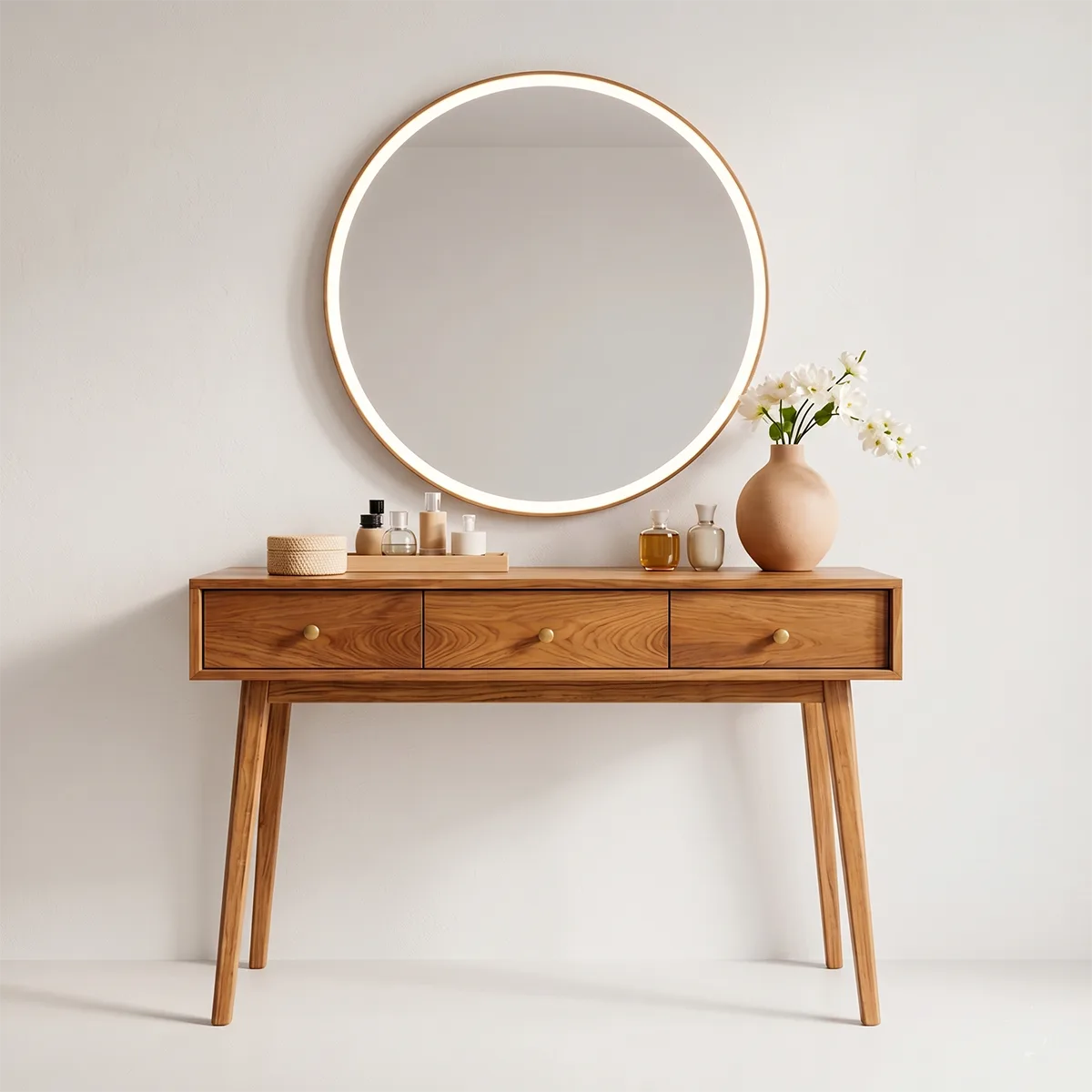 Mid Century Solid Wood Dressing Table with Drawers