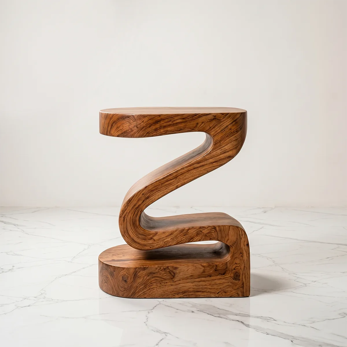 Modern Sculptural Wooden Nightstand with Open Shelf