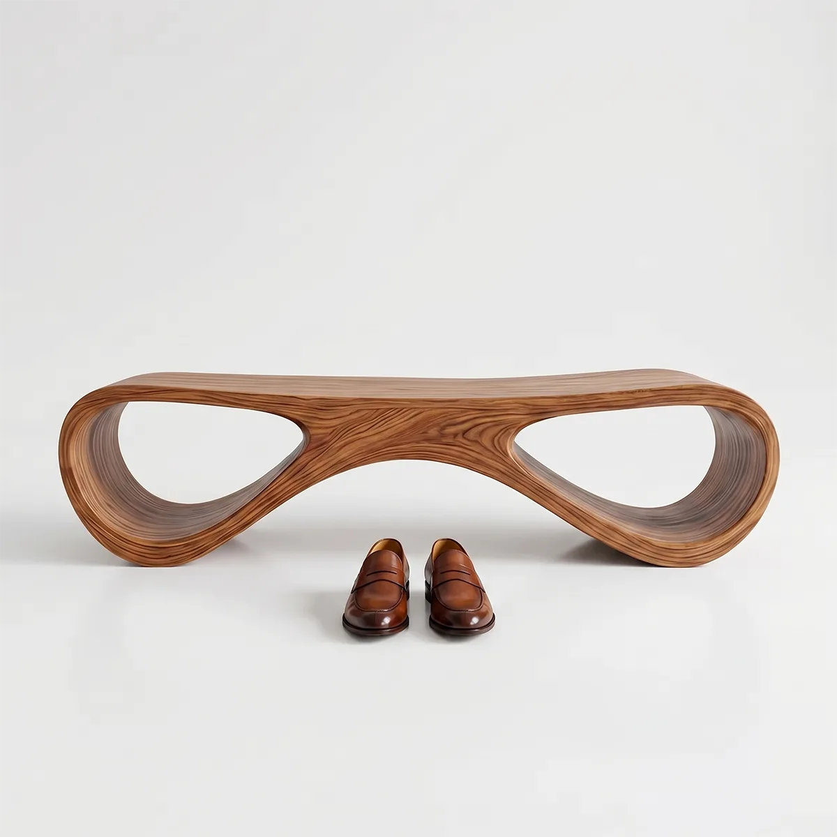 Organic Sculptural Solid Wood Entryway Bench for Modern Minimalist Hallway Interiors